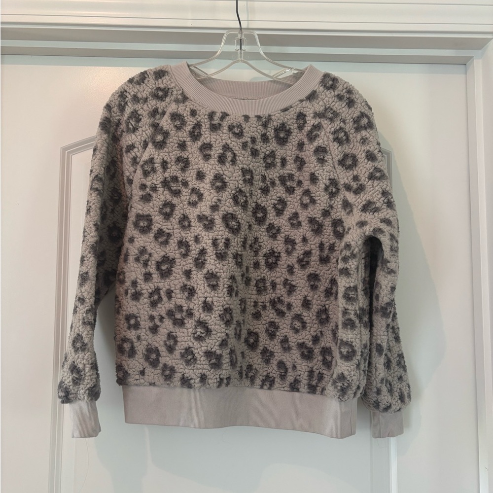 Old Navy Leopard Print Crew Neck Sherpa Top